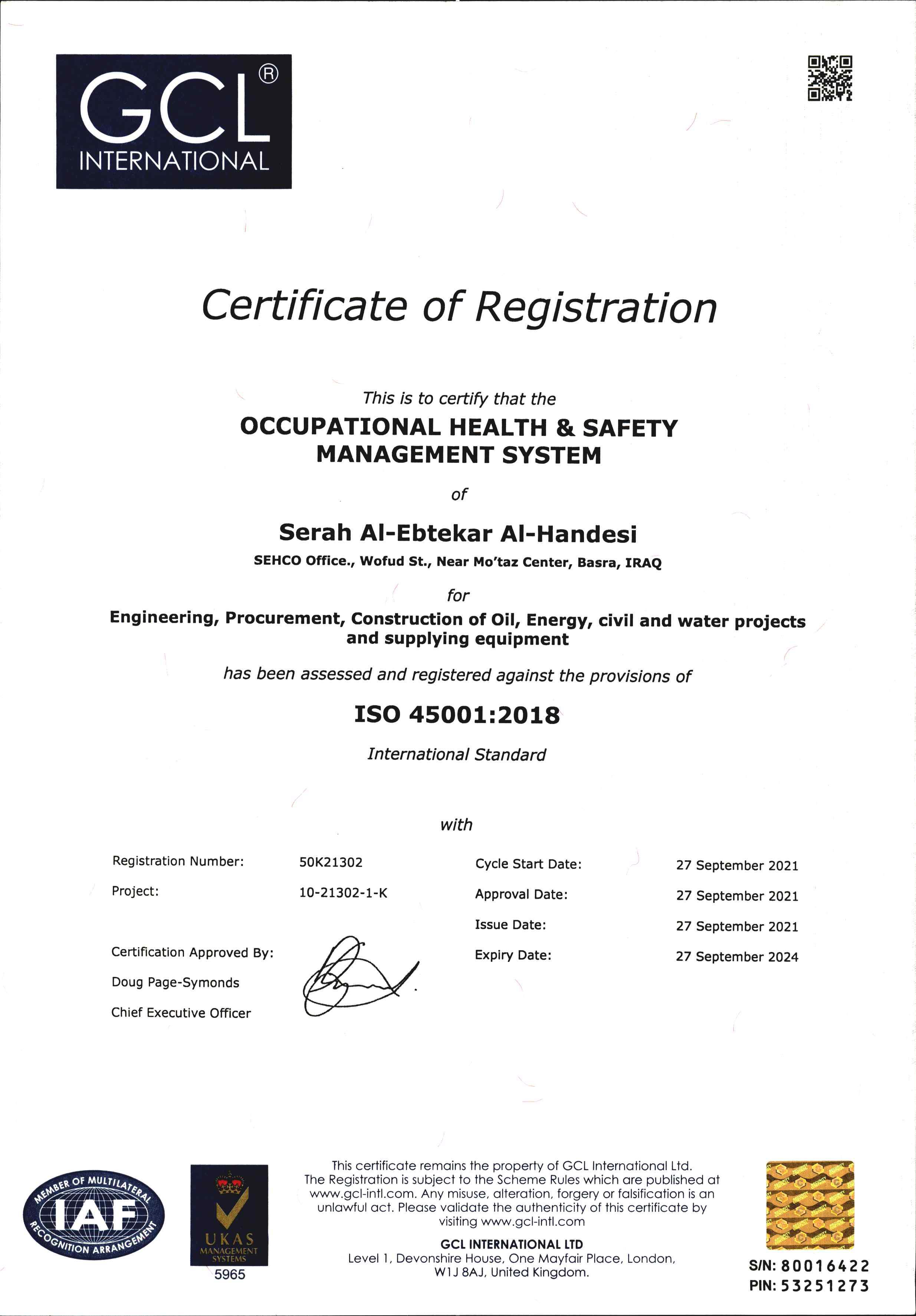 OHSMS ISO 45001 2018